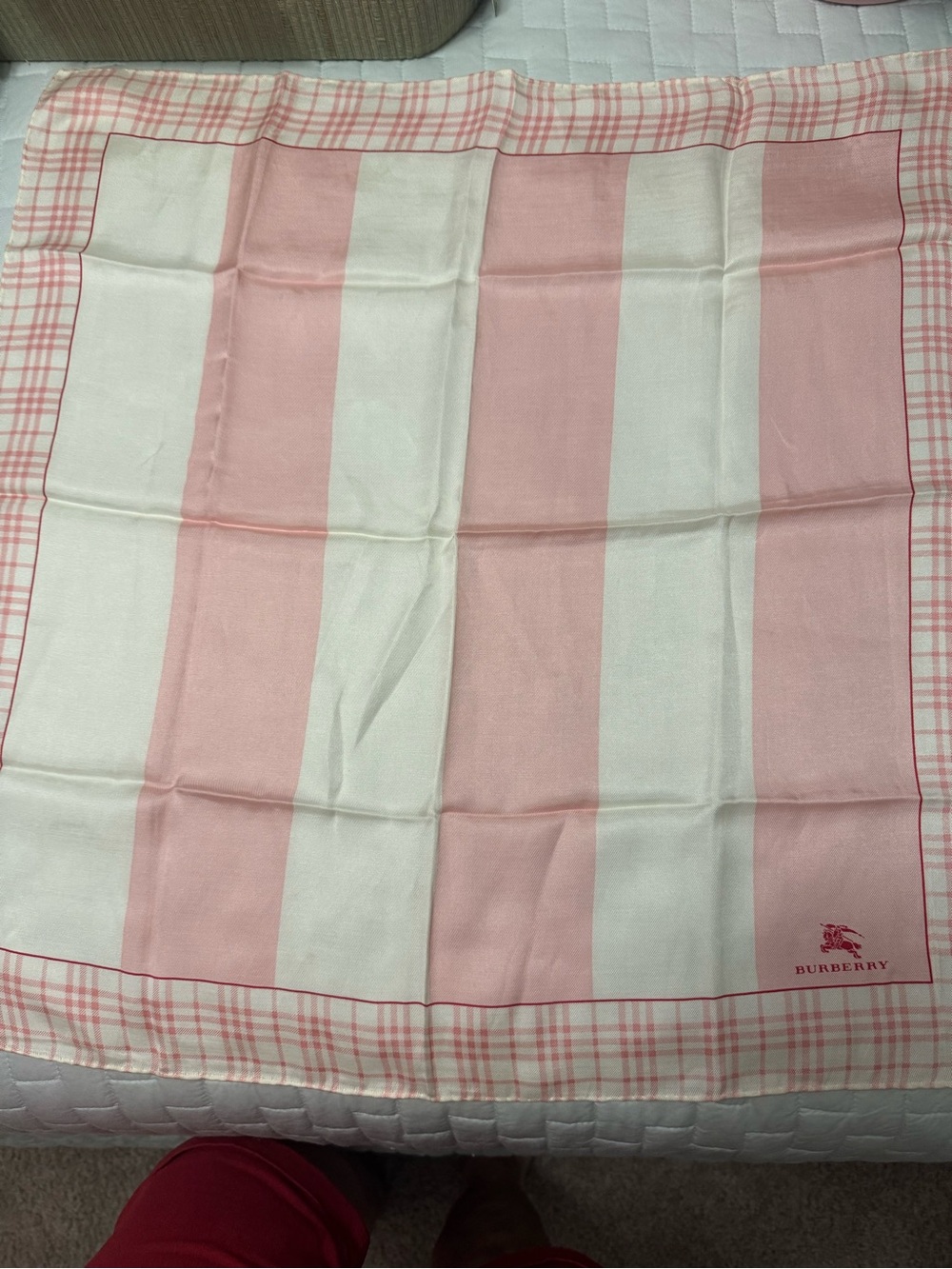 Burberry cream & Blush Pink Plaid Scarf with Red logo authentic